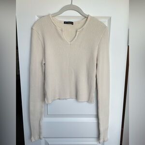 Brandy Melville Cream Long Sleeve Ribbed Top